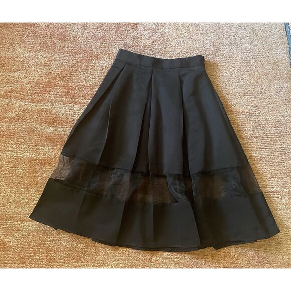 EXPRESS Black A-Line Midi SKIRT with Sheer Panel Details Size XS NWOT - Picture 2 of 10